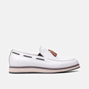 Marc Nolan Apollo White Tassel Loafers